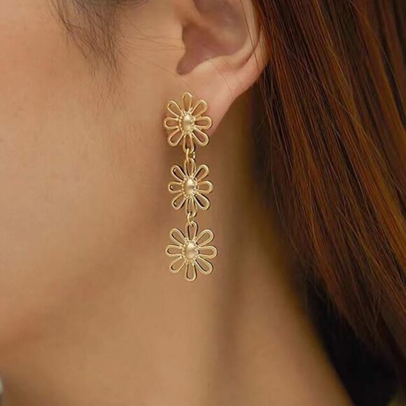 Flower drop earrings A351 - Picture 2 of 5